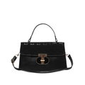 Minimalist black PU leather crossbody bag with trapezoidal design and gold hardware - Black