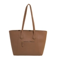Grand sac cabas marron en cuir grainé avec bandoulière et poche zippée extérieure - Marron