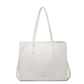 Borsa tote minimalista in pelle bianca con logo argento e ampi spallacci per donna - Bianco Sporco