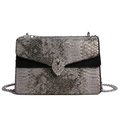 Silver snakeskin chain bag with lion head hardware and black leather trim accents - Black