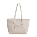 Grand sac fourre-tout crème élégant avec texture litchi et poche zippée arrière - Blanc