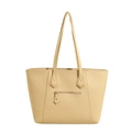 Grand sac cabas beige en similicuir grainé avec une poche zippée au dos - Jaune