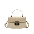 Cream vintage leather crossbody bag with monogram pattern flap and metal T-lock - Khaki
