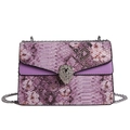 Retro purple chain bag with floral snake skin pattern and silver lion head buckle - Purple