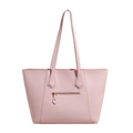 Grand sac cabas rose pâle en cuir texturé avec poche zippée extérieure chic - Rose