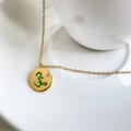 Vergulde titanium stalen ketting met groene emaille ronde hanger en ster steen - Slang