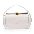 Elegante Vintage-Boxtasche aus cremeweißem Leder mit goldenem Muschel-Metallverschluss - Aprikose