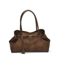 Sac cabas marron foncé rétro en cuir huilé avec texture vintage et boucle dorée - Petit / Marron