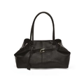 Grand sac cabas en cuir ciré noir avec sangle à boucle et design rétro minimaliste - Petit / Noir
