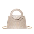 Sac à main chic argent-or avec texture serpent et poignée ronde évidée - Blanc Cassé