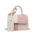 Mini crossbody bag in cream and pink tweed material with round handle and gold chain strap - White & Pink (Small)