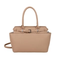 Modieuze beige tote bag met lychee leerstructuur en zilveren gesp detail - Khaki