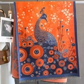 Modischer Kaschmir-Gefühl Schal mit orangefarbenem Pfauenmuster und Quastensaum - Einheitsgröße / Orange-Blau-Stil (YH-42)