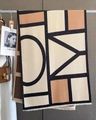 Detail of geometric pattern shawl with fine fringe in earth tones and soft cashmere feel - 65*185cm / Beige Coffee Black