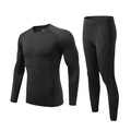 Men's black compression sports set with long sleeve top and leggings for running and training - XXS / Black (Black Thread)