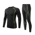 Men's athletic compression set with black long sleeves and pants featuring green stitching - XXS / Black (Neon Green Line)