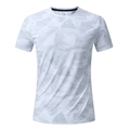 Men's quick-dry sports t-shirt in white with grey abstract geometric patterns - M / White