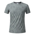Men's grey crew neck t-shirt with geometric texture for running and fitness - M / Grey Green