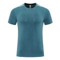Men's quick-dry compression sports t-shirt in dark teal with white shoulder stripes - Lake Green