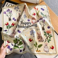 Silk square scarf with checkerboard pattern and rabbit prints for Thanksgiving style - 53x53cm / Khaki
