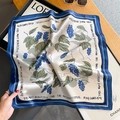 Silk square scarf featuring vintage grape print and inspirational English lettering design - Blue