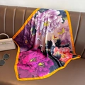 Sciarpa di seta con stampa floreale, peonie viola e farfalla su divano in pelle - Stile con Stampa Peonia Cinese (W-119-2-) / Sfumatura Rosa Rosso Giallo