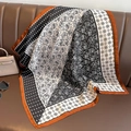 Elegant paisley satin silk square scarf with vintage rose and geometric star pattern - 70*70cm / Black and White Rose Patchwork (W-121-1-Black & White)