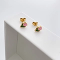 Close-up of elegant tulip stud earrings with pink enamel petals and gold finish - Pink Tulip Flower Style