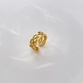 Macro di anello in acciaio inossidabile dorato con motivo geometrico traforato a due strati - US 6 / Doppio Strato a Linea Incrociata Svuotata