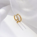 Close-up of 18K gold-plated double-layer ring featuring pavé-set cubic zirconia crystals - US 6 / Double Layer Half Diamond Open