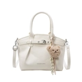 White lychee texture tote bag with a bear charm and adjustable shoulder strap - White