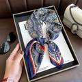 Navy blue and orange paisley silk scarf styled with luxury accessories in a tray - 70*70cm / Blue (W-293)