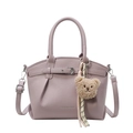Pale purple lychee pattern handbag with cute bear charm and fashion gold lettering - Purple