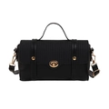 Elegant black woven and smooth leather handbag with gold twist lock and top handle - Black