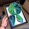 Green and yellow paisley silk neckerchief elegantly tied as a fashion accessory - 70*70cm / Blue (W-297)