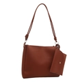 Caramel brown large tote bag and matching small pouch set with knotted shoulder strap detail - Brown
