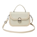 Vintage cream patchwork woven handbag with leather trim and adjustable shoulder strap - Off White