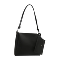 Minimalist black matte tote bag with knotted strap and small pouch attachment - Black