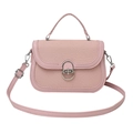 Pink patchwork crossbody bag with woven texture and silver metal lock closure - Pink