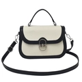 Chic beige woven and black leather contrast crossbody bag with silver twist lock - Beige and Black
