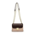 Borsa a tracolla marrone e beige con catena dorata e fibbia metallica di moda - Marrone