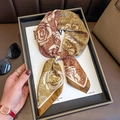 Silk-textured square scarf with vintage rose and paisley patterns in earthy tones - 70*70cm / Khaki Border (W-302)