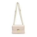 Piccola borsa a tracolla beige crema con catena dorata e fibbia di chiusura - Bianco