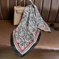 Fashionable silk-satin square scarf featuring black, white, and red paisley baroque patterns - 70*70cm / Black Border (W-296)