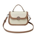 Retro cream canvas saddle bag with brown leather trim and metallic buckle closure - Khaki and Beige