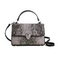 Silver snake pattern crossbody bag with a metal lion head buckle and black handle - Black
