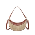 Borsa a spalla in paglia a mezzaluna con finiture in pelle marrone e oro deco - Marrone