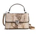 Beige snakeskin embossed handbag with a silver lion head buckle and crossbody strap - Khaki