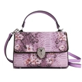 Purple snakeskin textured crossbody bag with pink floral patterns and silver lion buckle - Purple
