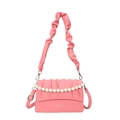 Pink pleated crossbody bag featuring elegant faux pearl beads and dual carry straps - Pink